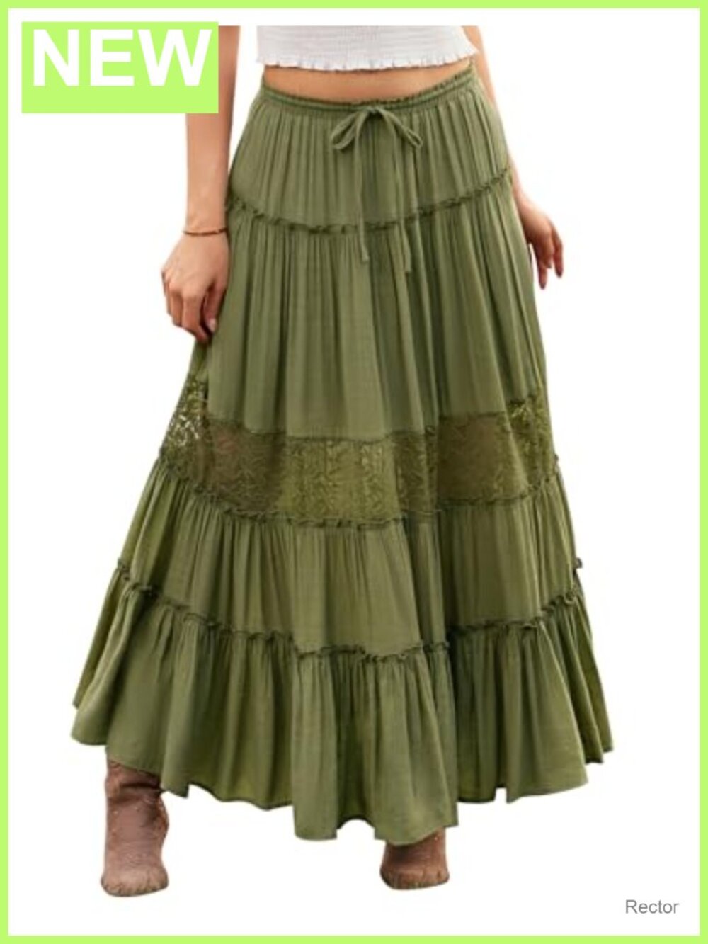 Boho Tiered Maxi Skirt Lace High Waisted A-Line Renaissance